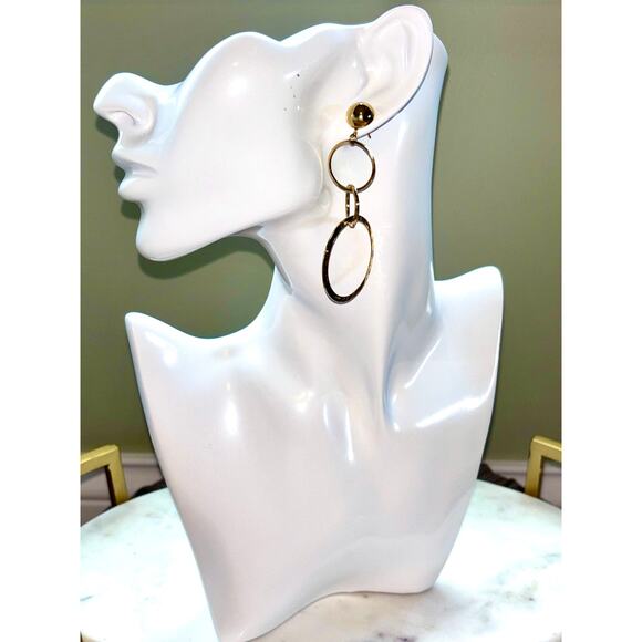 Elegant Gold Tone Hammered Triple Hoop Dangle Earrings - Picture 5 of 5